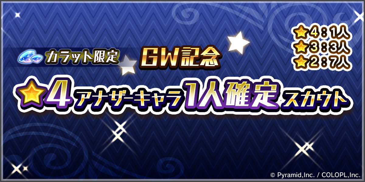 『GW記念 ★4アナザーキャラ1人確定スカウト』開催中！