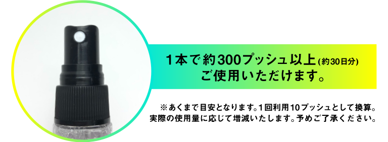 1本で約300プッシュ以上(約30日分)ご使用いただけます。